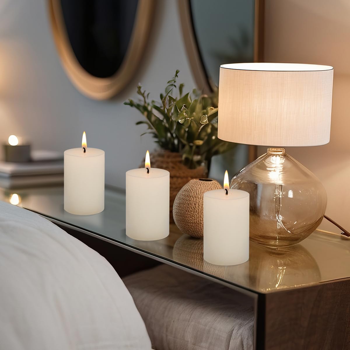 2.75“ x 4” Hand Poured Unscented Candles, Dripless Pillar Candles Set of 6, Long Burning, Burn Time Approx. 40 Hours, Rustic, Weddings, Dinner Parties, Christmas, and Home Décor （Ivory）
