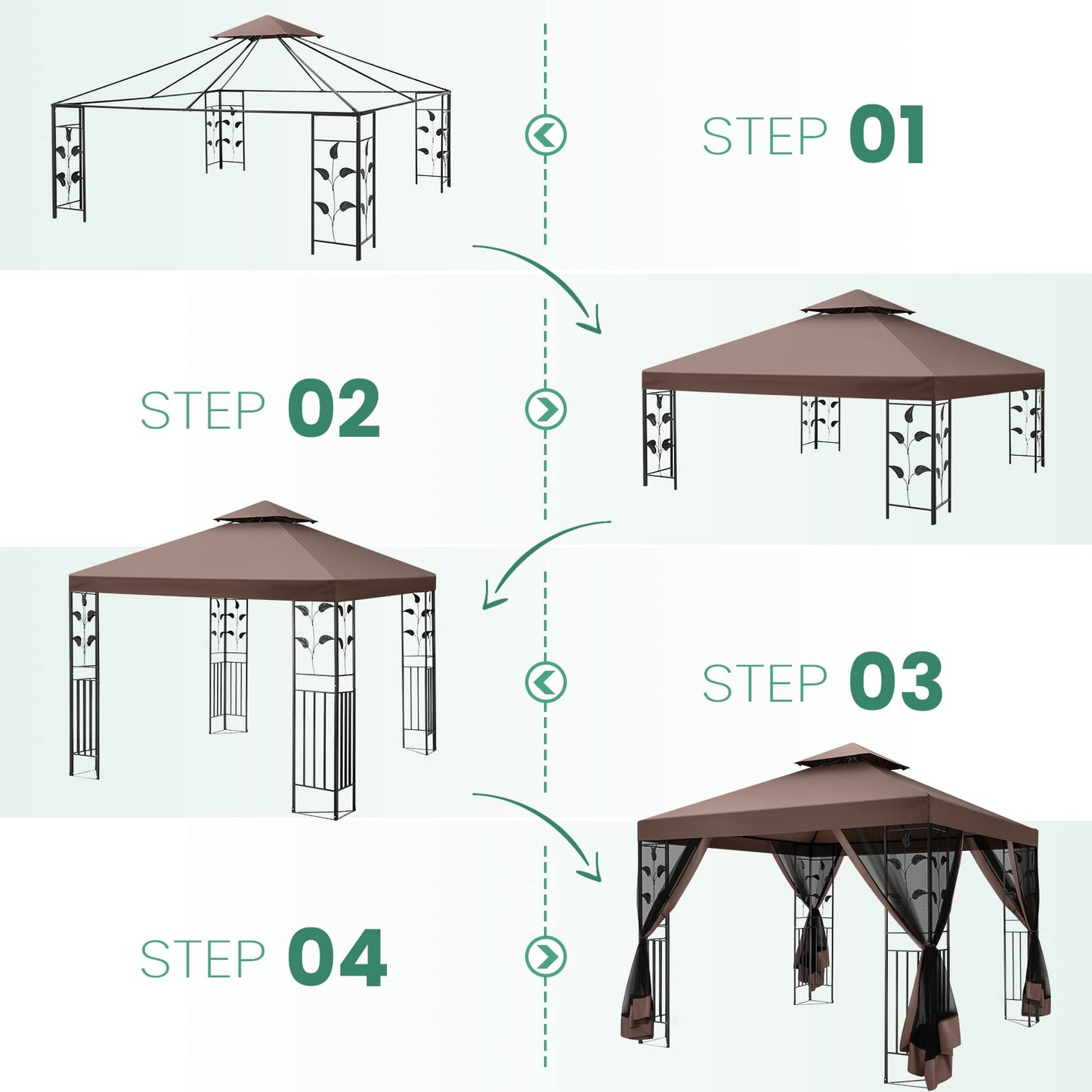 COBIZI Gazebo with Improved Cold-Proof Nettings Winter Gazebos on Clearance Heavy Duty Gazebos Double Roof with Metal Frame Gazebo Tent for Patio, Deck (Frame Thickened)