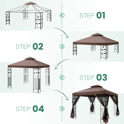COBIZI Gazebo with Improved Cold-Proof Nettings Winter Gazebos on Clearance Heavy Duty Gazebos Double Roof with Metal Frame Gazebo Tent for Patio, Deck (Frame Thickened)