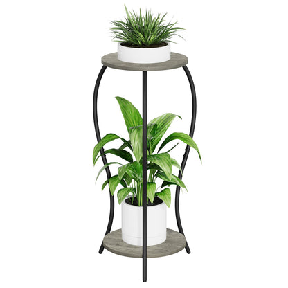 VYUOL Plant Stand Indoor, 2 Tier Round Tall Plant Stand, Flower Pot Stand, Plant Shelf Rack, Corner Plant Stand for Planter Garden Balcony Patio Living Room, Grey