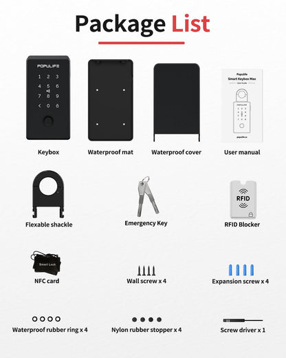 Populife Smart Fingerprint Lock Box for Keys with Code, Wireless Remote Access Key Lock Box for Outside, Digital Key Lockbox for Realtor Airbnb, Work Offline