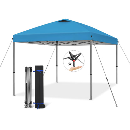 Explore Land 10x10 Pop Up Canopy with One Push Setup Heavy Duty Outdoor Sun Shade Tent for Beach,Camping,Events,Parties(Blue)