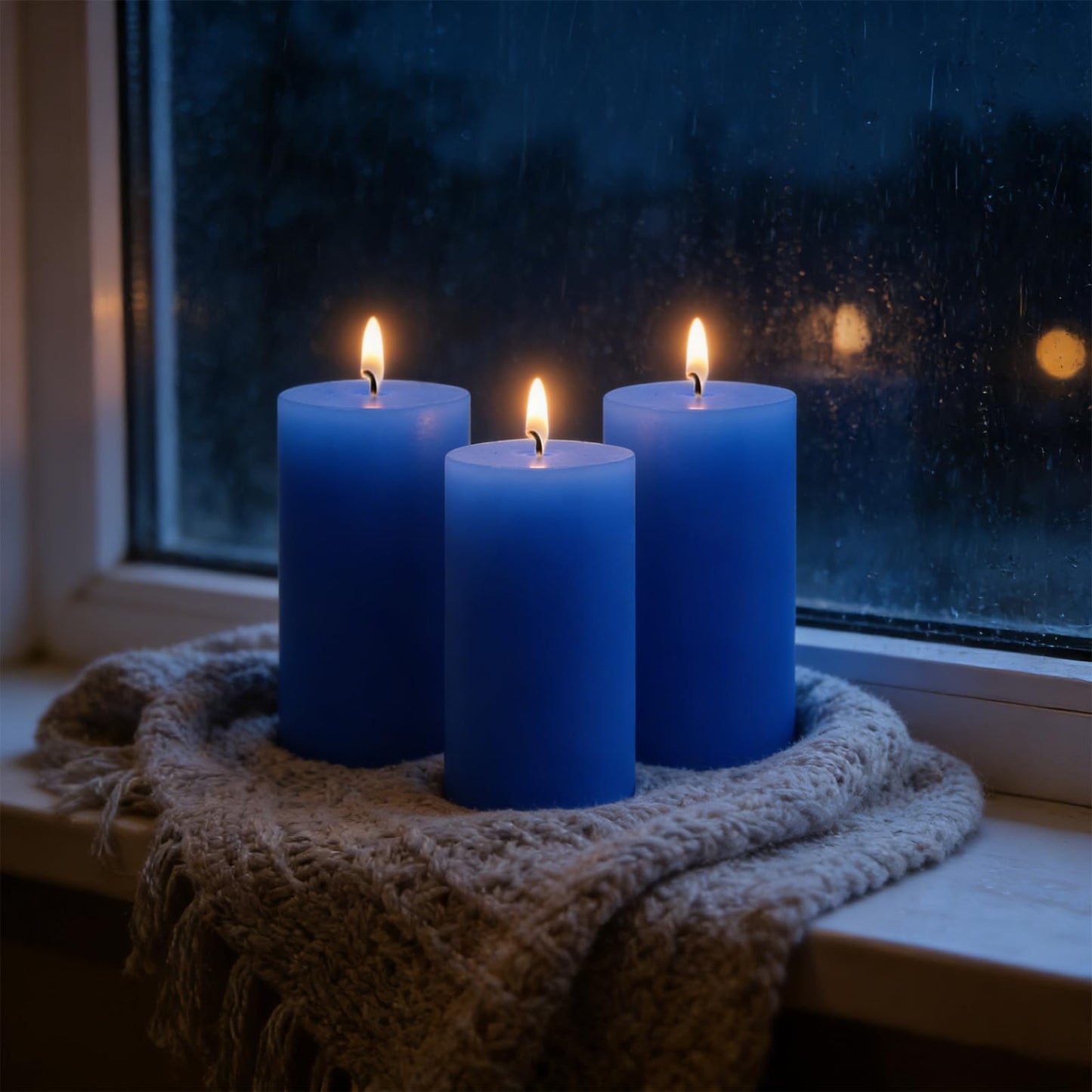 2.8" x 6" Hand-Poured Unscented Candle, Dripless Pillar Candle Set of 3, Approx 120 Hours Burn Time, Rustic Country Style, for Wedding, Dinner, Christmas and Home Decor, Dark Blue