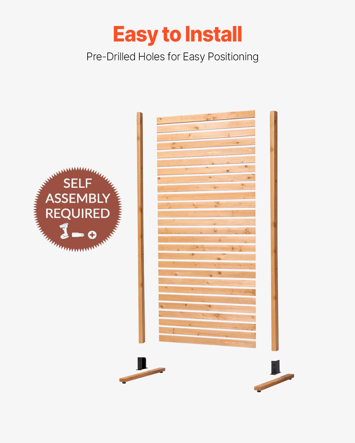 VEVOR Wooden Privacy Screen,36" W x 73" H Outdoor Privacy Screen, Freestanding Wood Privacy Panel with Stand,Outdoor Divider for Balcony Patio Lawn Garden
