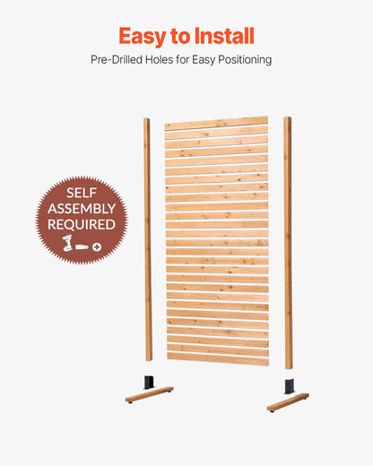 VEVOR Wooden Privacy Screen,36" W x 73" H Outdoor Privacy Screen, Freestanding Wood Privacy Panel with Stand,Outdoor Divider for Balcony Patio Lawn Garden