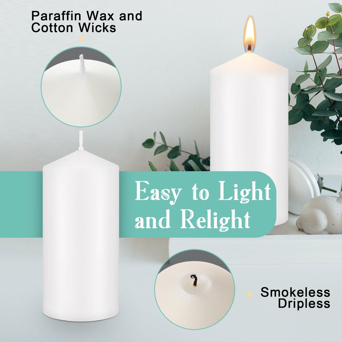 MTLEE 20 Pack White Pillar Candles Bulk, 2.7 x 5.1 Inches 50 Hour Long Burning Dripless Unscented Smokeless Wax Pillar Candles Set for Wedding Birthday Parties Dinner Church Home Emergency