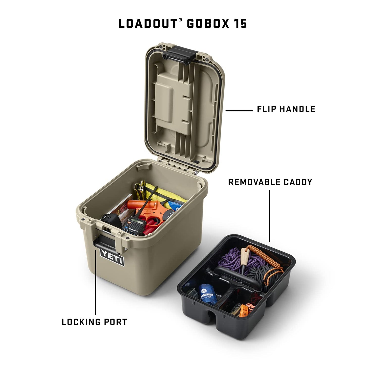 YETI LoadOut 15 GoBox Divided Waterproof Cargo Case, Dry Box, Camera Case, Fishing Tackle Box, King Crab