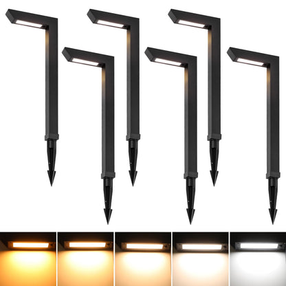 Energetic 5CCT Low Voltage Landscape Lights, 5W 200LM IP65 Waterproof LED Pathway Lights, 50000 Hrs, Outdoor Landscape Lighting, Square Modern Side Lit, Die-cast Aluminum Housing, ETL, Black, 6 Pack