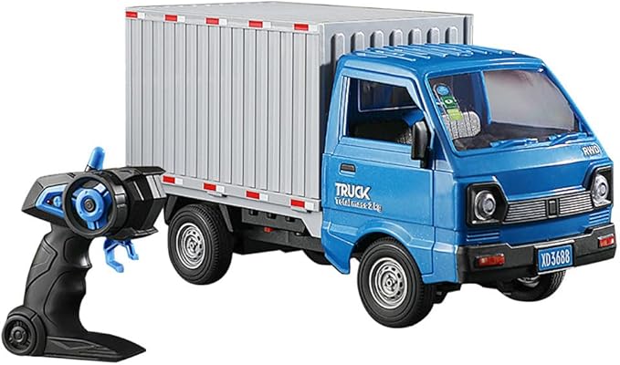 GoolRC Remote Control Car Transporter Truck 1:16 Scale RC Container Transport Truck with Spray and Light 2.4GHz All Terrain RC Cars for Teens and Adults Christmas or Birthday Gift (Blue)