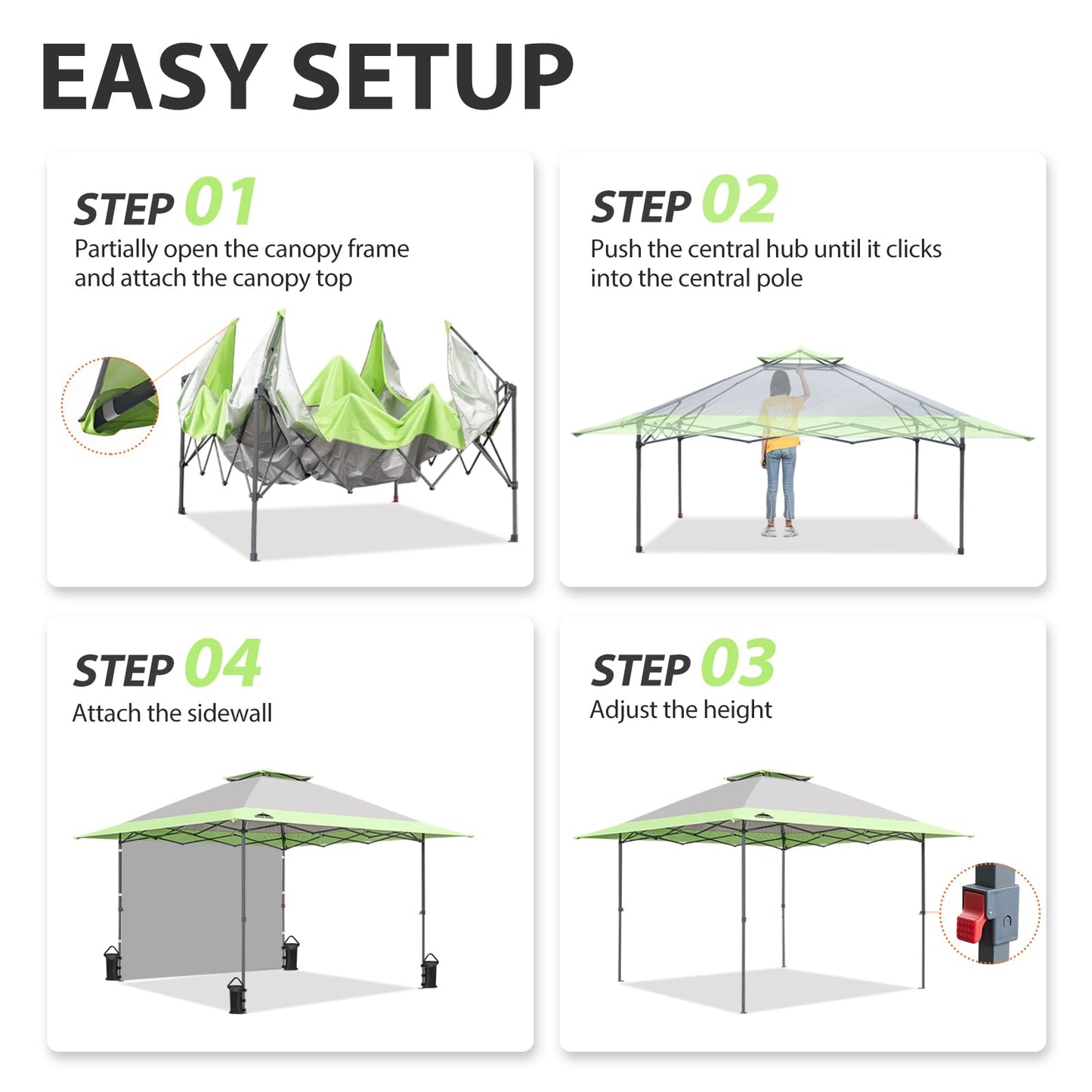 EAGLE PEAK 13x13 Pop up Canopy Tent w/One Wall, Instant Canopy Easy Set up Folding Shelter w/One Privacy Curtain, 169 Square Feet Sun Shade, Gray