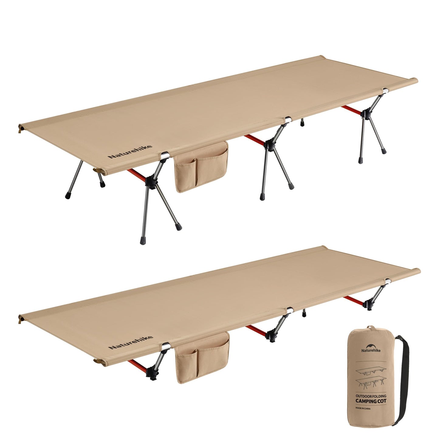 Naturehike ArmyWild Folding Camping Cot, Height Adjustable Ultralight Widen Backpacking Cot, Portable Camping Bed for Camping Hiking Travel Home（Upgraded Khaki）