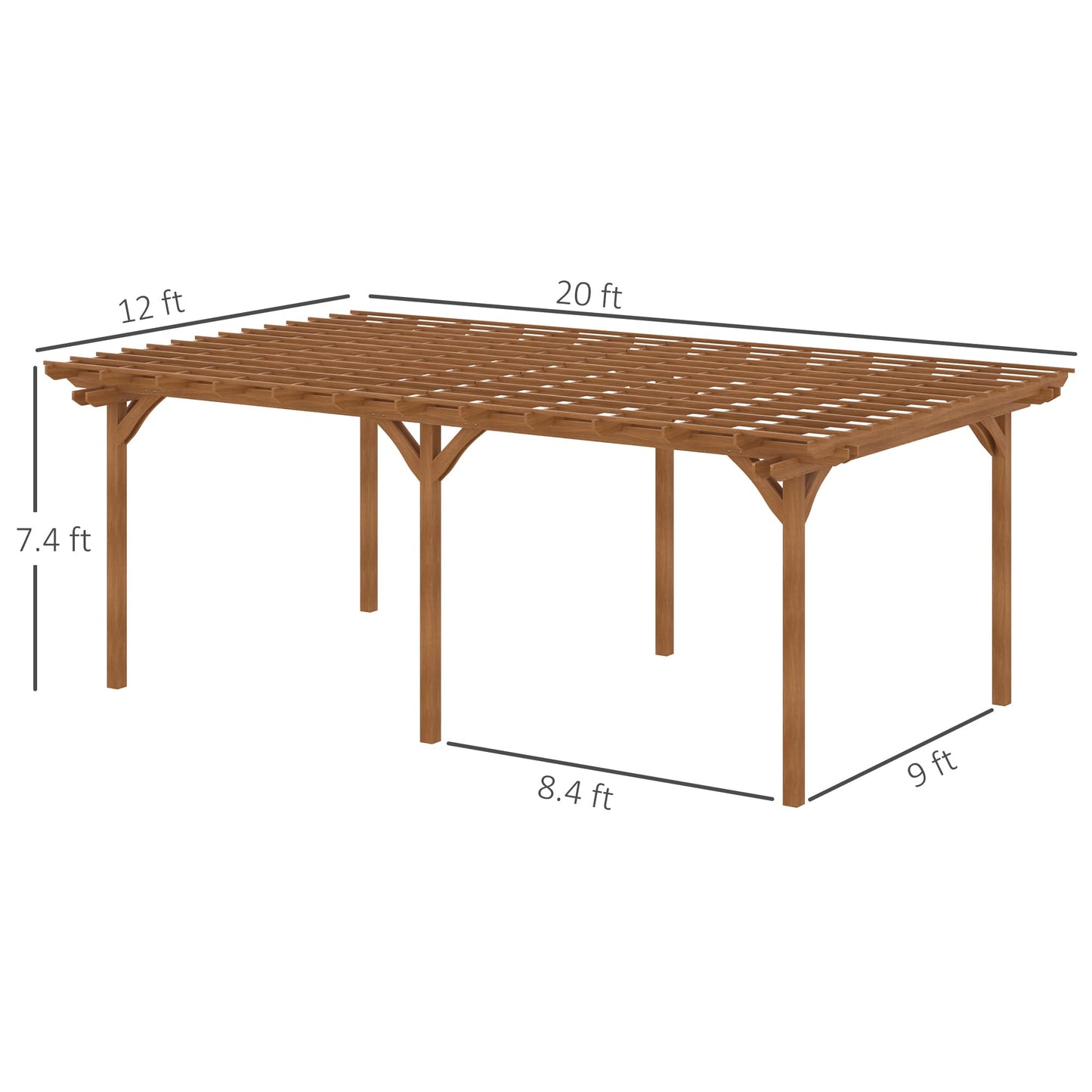 Outsunny 12' x 20' Outdoor Pergola, Wood Gazebo Grape Trellis with Stable Structure for Climbing Plant Support, Garden, Patio, Backyard, Deck, Brown