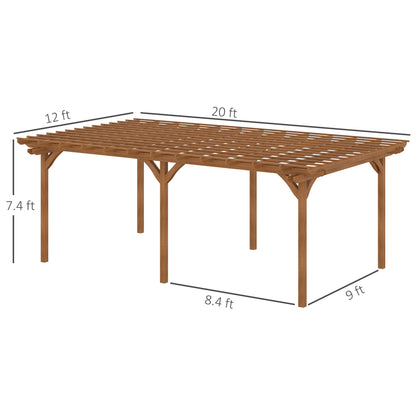 Outsunny 12' x 20' Outdoor Pergola, Wood Gazebo Grape Trellis with Stable Structure for Climbing Plant Support, Garden, Patio, Backyard, Deck, Brown