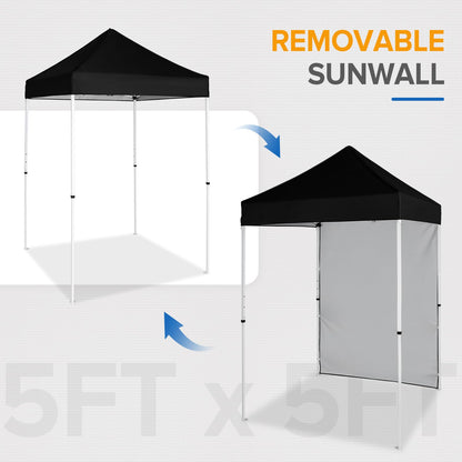 EAGLE PEAK Pop up Canopy 5x5, Outdoor Portable Canopy Tent with One Removable Sunwall, Carry Bag Included, Black