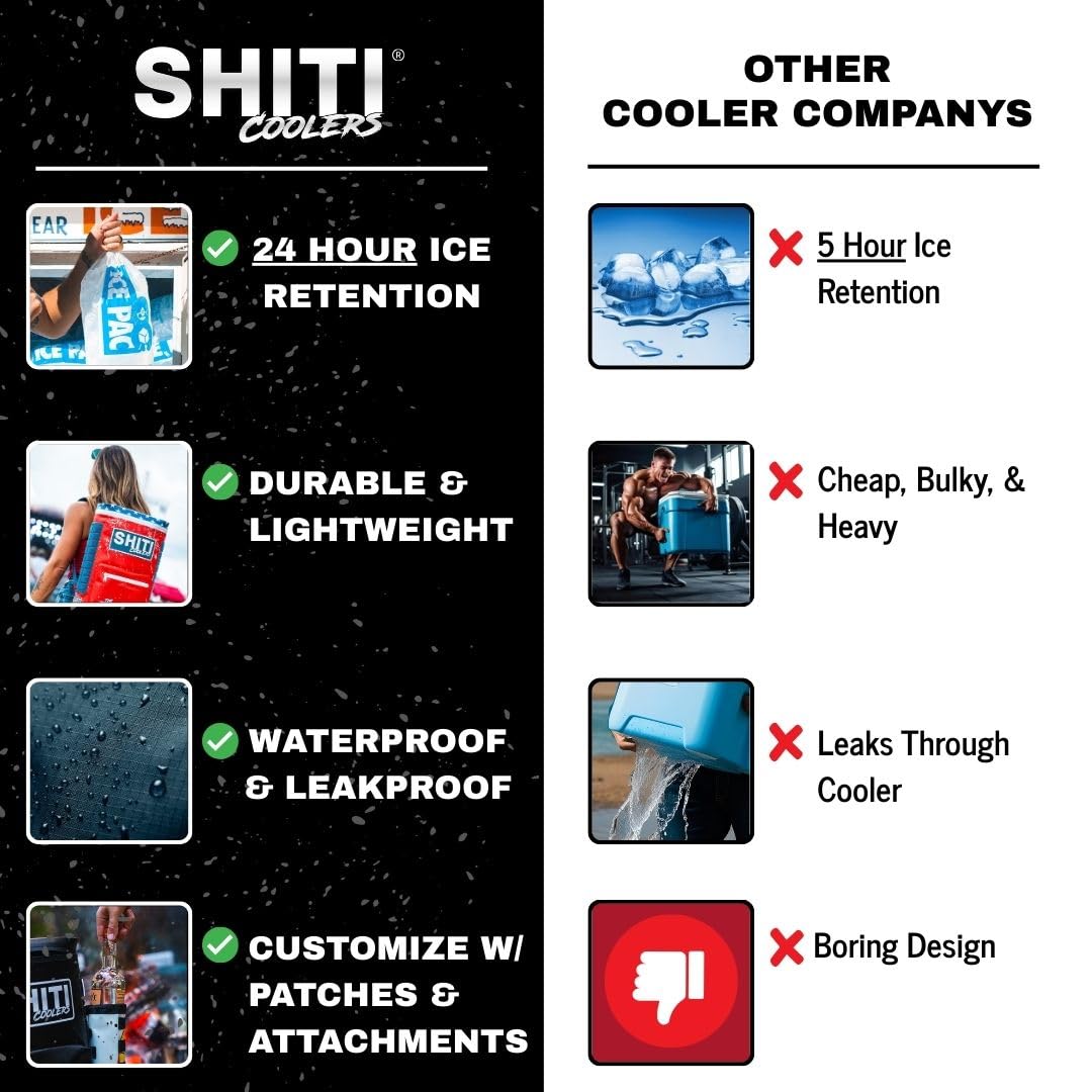 SHITI Coolers Cooler for Camping, Travel, Beach, Soft Lunch Box for Food, Drinks & Ice, Portable, Waterproof 24 Hr Insulated Bag with Shoulder Straps, Customizable (Boozer, 15 Can Cooler)