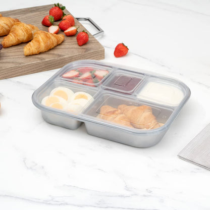 Restaurantware Futura 62 Ounce Meal Prep Containers With Lids 100 Tamper-Evident To Go Containers - Microwavable Disposable Silver Plastic Food Containers With Lids For Take Out or Lunches