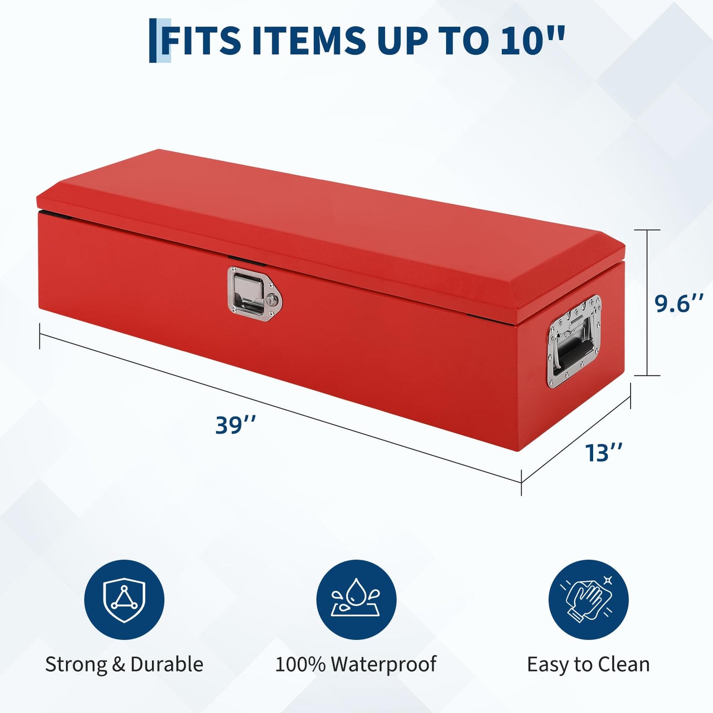 GOCAPTAIN Heavy Duty Steel Metal Tool Box 39" for Truck Bed, Locking Plate Crossbed Storage Chest with Gas-Strut Assisted Lid, Weather-Resistant Truck Bed Tool Box for Pickup, Trailer, RV