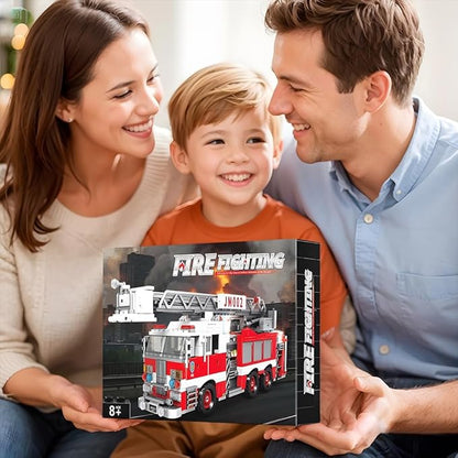 Light-Up Ladder Fire Truck Building Set – 720PCS STEM Toys for Kids &amp Adults City Firetruck Building Bricks with Flashing Lights Ideas Creative Gift for Birthday Christmas Compatible Building Br
