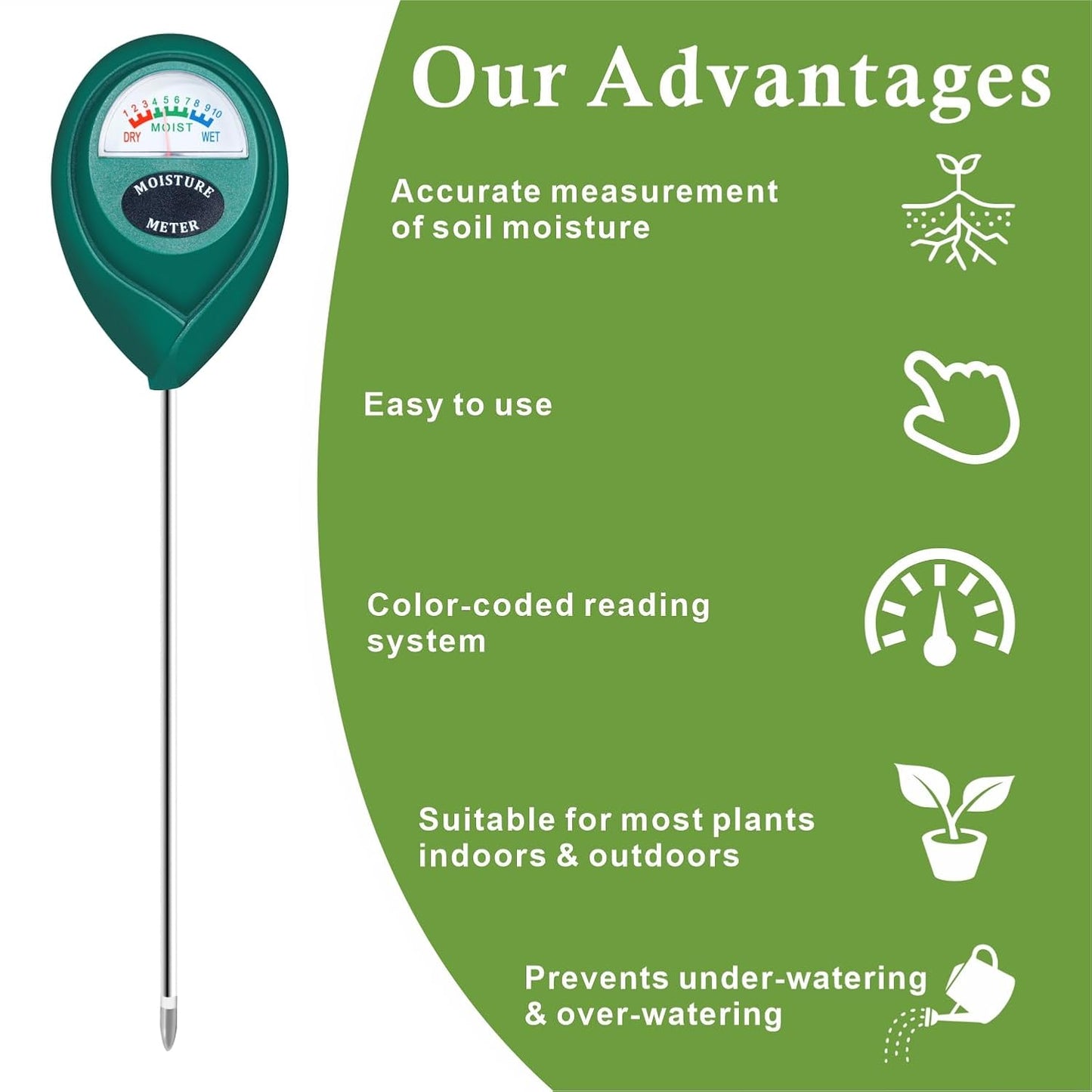XLUX Soil Moisture Meter - Durable 304 Stainless Steel Probe for Instant Readings | Ideal for Indoor & Outdoor Plants