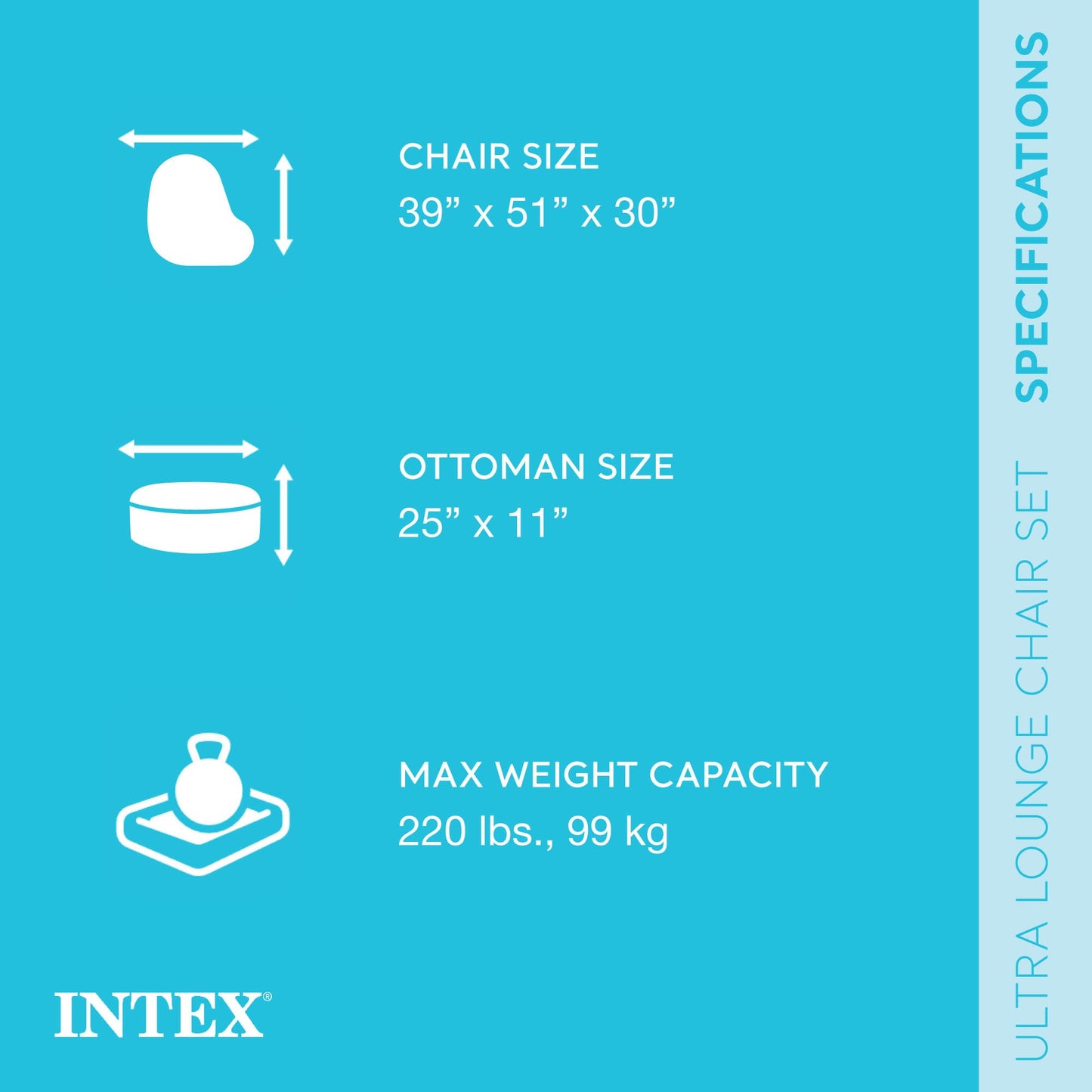 Intex Inflatable Ultra Lounge Chair With Cup Holder And Ottoman Set (4 Pack)