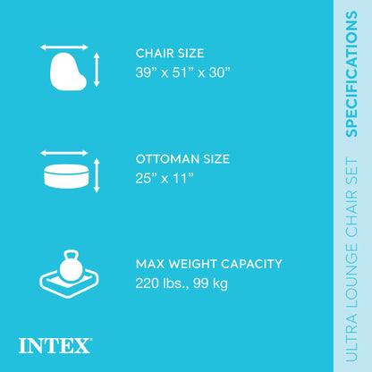 Intex Inflatable Ultra Lounge Chair With Cup Holder And Ottoman Set (4 Pack)