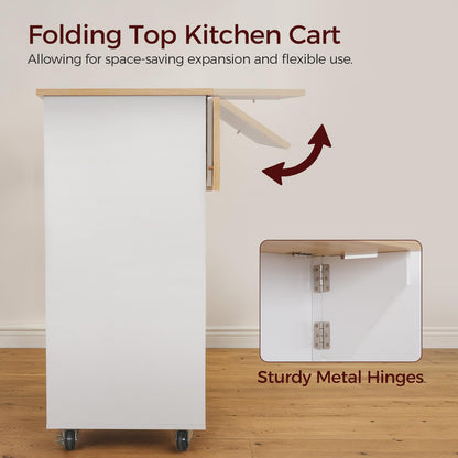 MAHANCRIS Kitchen Island on Wheels with Drop Leaf, Folding Countertop Kitchen Island Cart, Kitchen Island Table with Towel Rack, Drawer, for Kitchen, Dining Room, White and Natural KINW12501