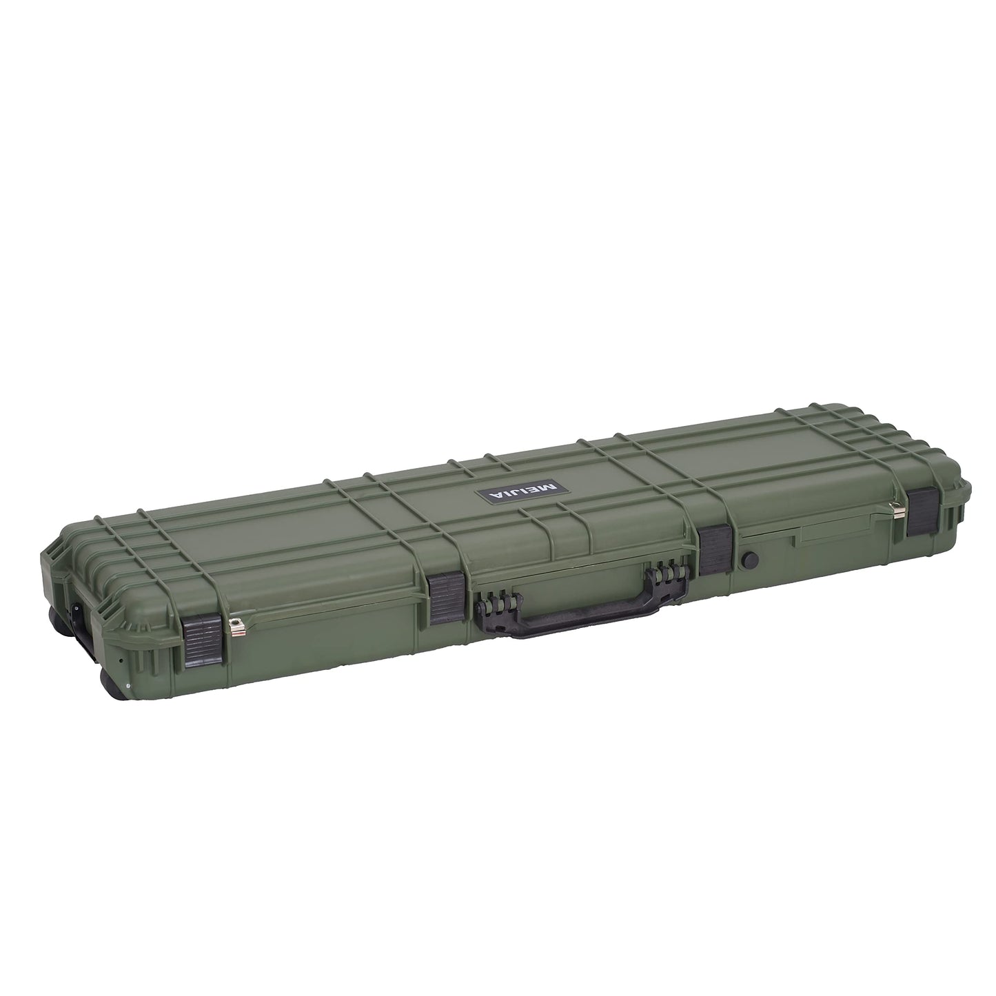 MEIJIA Portable IP67 Waterproof All Weather Hard Rifle Case with Rolling Wheels,Customizable Fit Foam Inserted,Soft Grip Handle,53x16.14x6.1inches (Green)