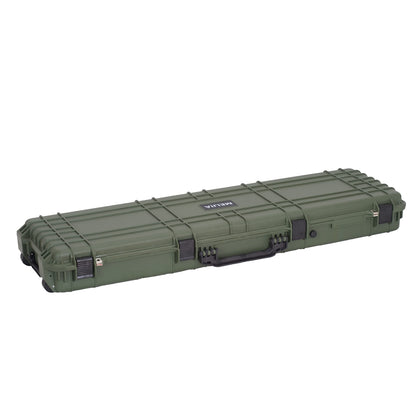 MEIJIA Portable IP67 Waterproof All Weather Hard Rifle Case with Rolling Wheels,Customizable Fit Foam Inserted,Soft Grip Handle,53x16.14x6.1inches (Green)