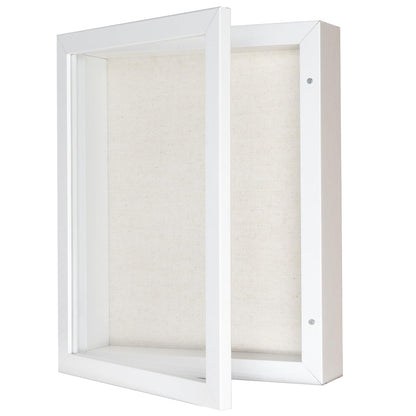 Califortree 8x10 Shadow Box Frame with Linen Back - Sturdy Rustic Memory Display Case of Flower, Pictures, Medals and More, White