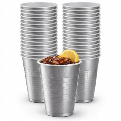 Silver Solid Color Premium Heavy Weight Plastic Cup (18 Oz.) 50 Count - Elegant & Durable, Perfect for Parties, Weddings & Everyday Use