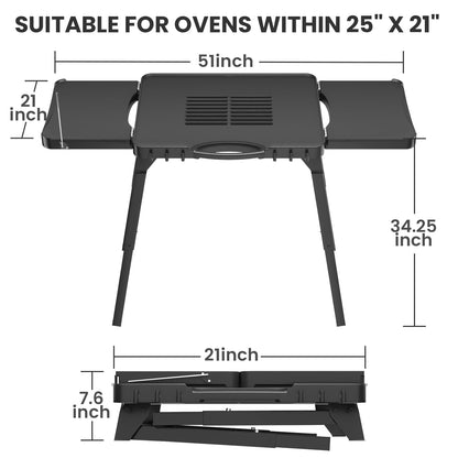 GRISUN Universal Folding Grill Cart | Portable Stand for Ninja Woodfire OG700/OG800/OG900, Blackstone, Ooni | 3-Height Adjustable