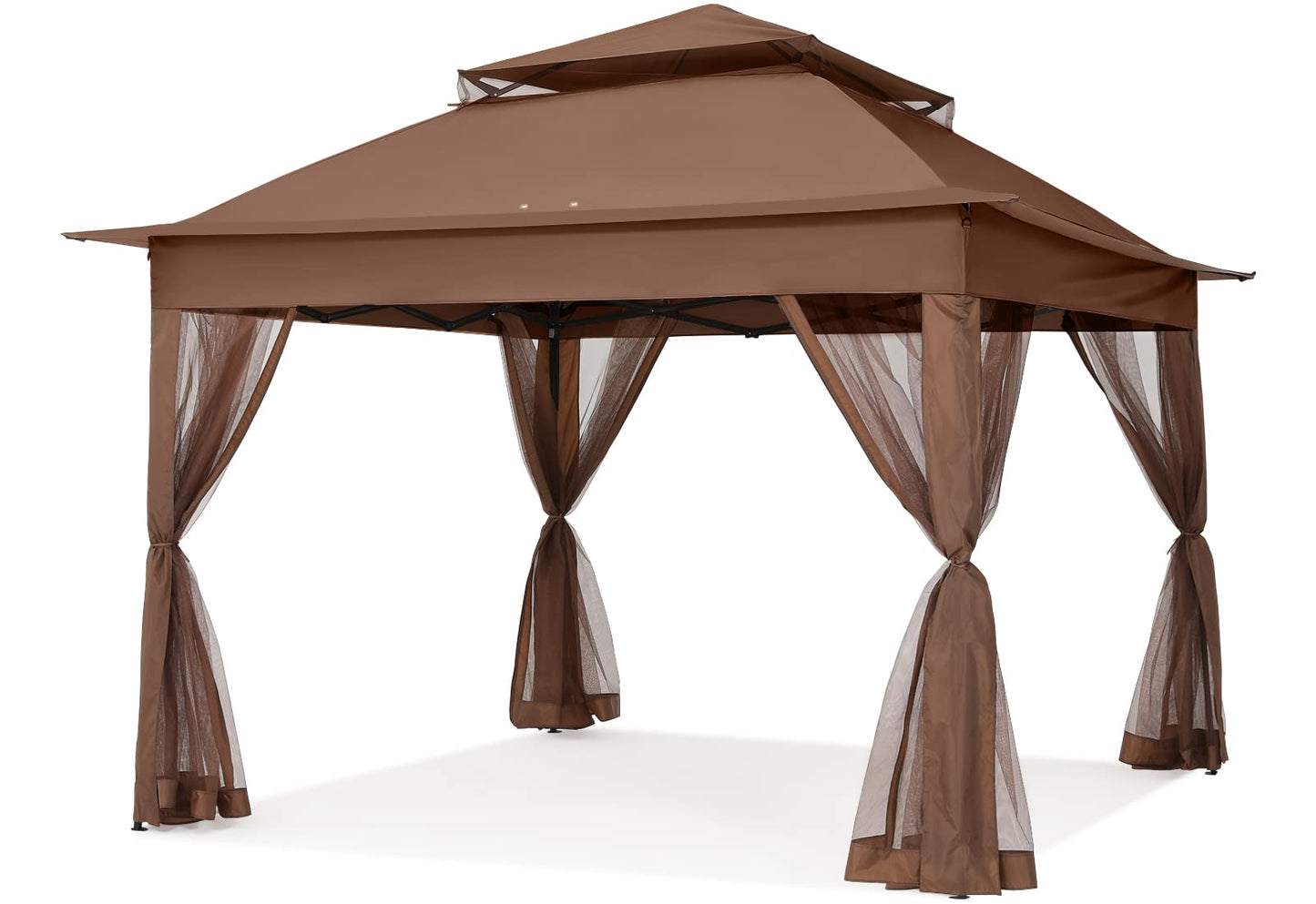 COOSHADE 11x11 Pop Up Gazebo Tent Outdoor Canopy Patio Shelter with Mosquito Netting(Brown)