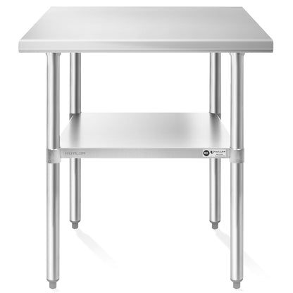 KUTLER Stainless Steel Table 24 x 36 Inches, NSF Heavy Duty Commercial Kitchen Prep and Work Table with Undershelf for Restaurant, Hotel, Home