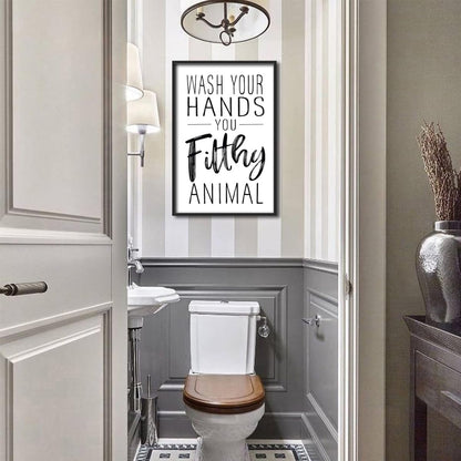 Skiennix Framed Black And White Bathroom Wall Art - Funny Wash Your Hands Poster | Modern Minimalist Decor