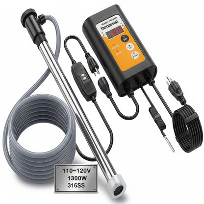 1300W Submersible Immersion Heater，120V Portable Water Heater for Bathtub & Hot Tub with Thermostat for Bath Water, Inflatable Spas, and Tubs, Baptistry, Baptismal Pool Water Heater