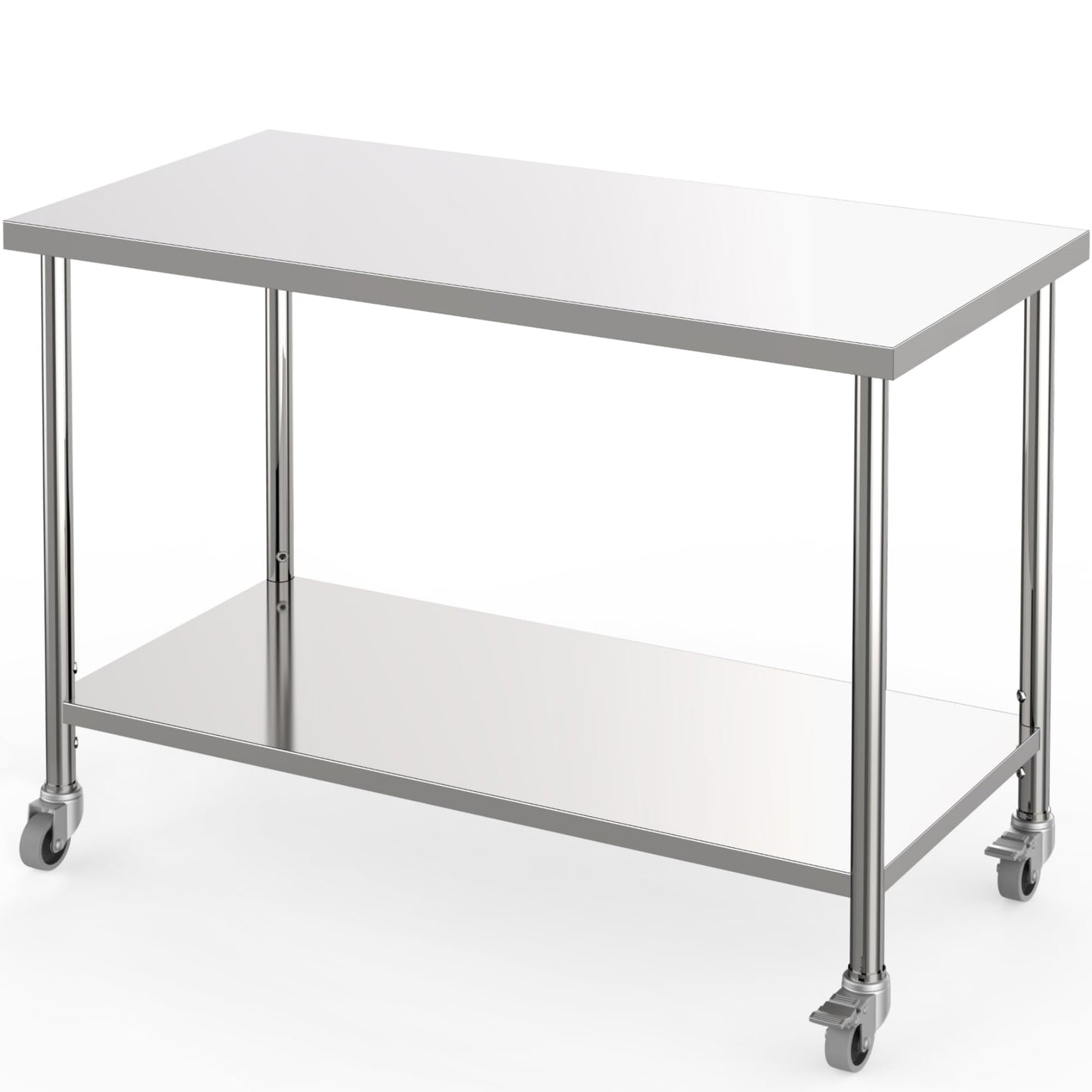 Stainless Steel Table, 48" x 24" Prep Workstation, 1000 LBS, NSF Commercial Work Table with Adjustable Undershelf and Lockable Casters, for Restaurant, Home, Kitchen, Hotel, Outdoor