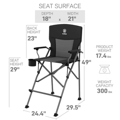 EVER ADVANCED Tall Camping Directors Chair with Cup Holder 31", Bar Height Folding Chair for Camping, Sports with Carry Bag, Mesh Pockets and Footrest, Heavy Duty 300 lbs, Black