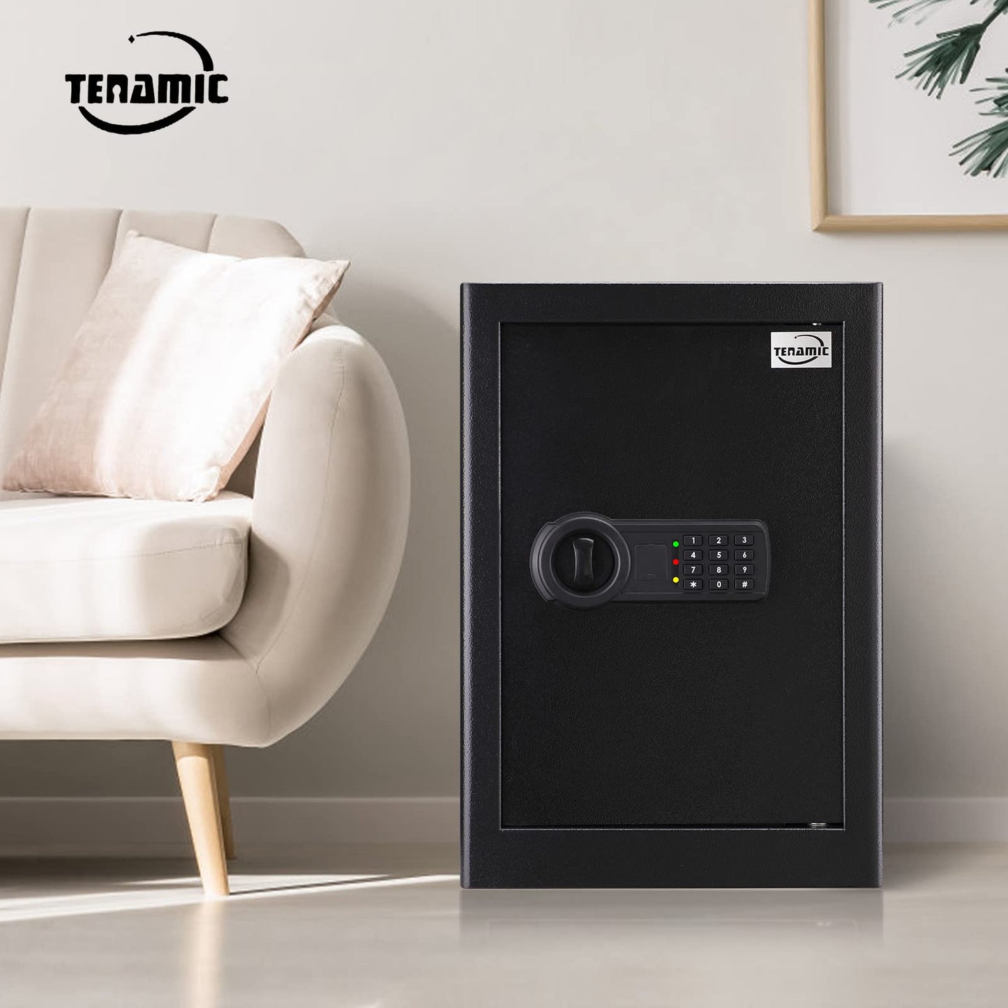 Tenamic Safe Box 2.2 Cuft Fireproof Waterproof Home Safe, Keypad Large Lock Box Cabinet Safes, Solid Alloy Steel Office Hotel Home Safe, Black