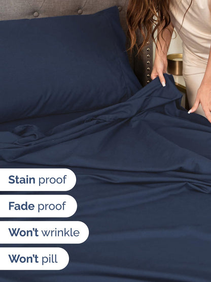 Skiennix Extra Deep Twin Sheet Set - 4-Piece Breathable Cooling Bedding - Soft, Wrinkle-Free Navy Blue