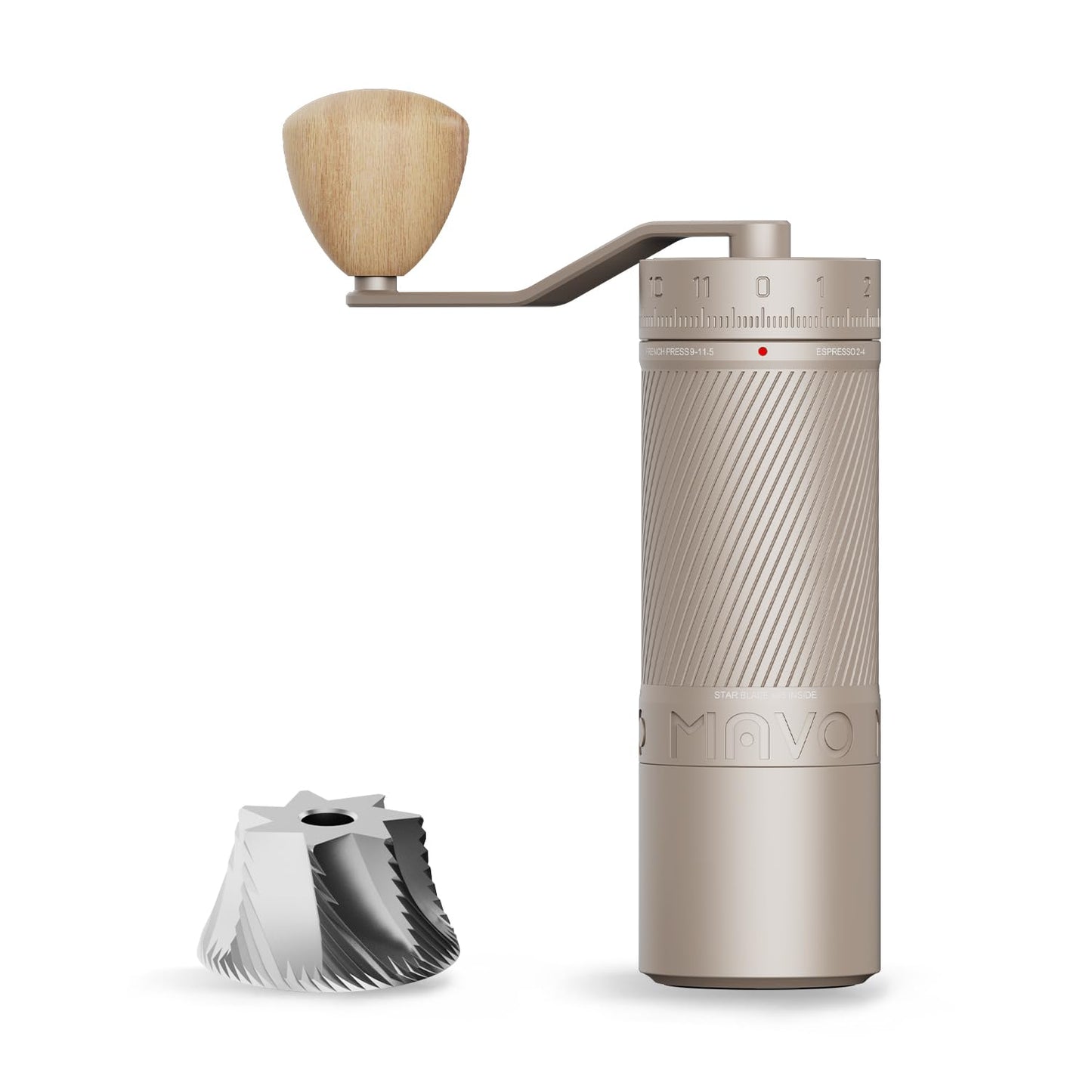 MAVO Manual Coffee Grinder, Phantox Pro Burr Coffee Grinder, Professional 45mm Stainless Steel Grinding Core, Capacity 30g, 120 Clicks Adjustment, Hand Coffee Grinder for Espresso, Pour Over, Silver