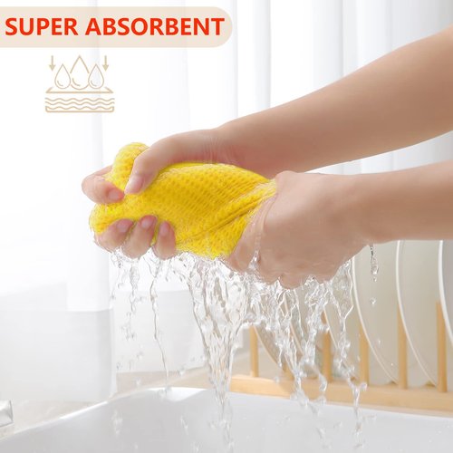 Homaxy 100% Cotton Waffle Weave Kitchen Dish Towels, Ultra Soft Absorbent Quick Drying Cleaning Towel, 13 x 28 Inches, 8-Pack, Yellow