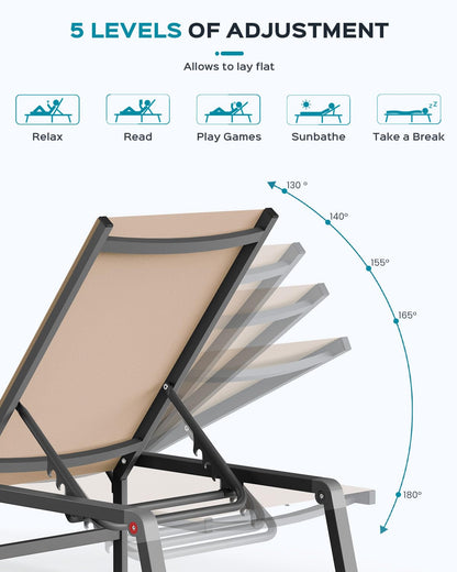 Ciokea Aluminum Foldable Lounge Chairs Set of 4 with 3 Outdoor Aluminum Side Table, Perfect Match, Suitable for Courtyard, Balcony, Lawn and Other Scenes, Khaki