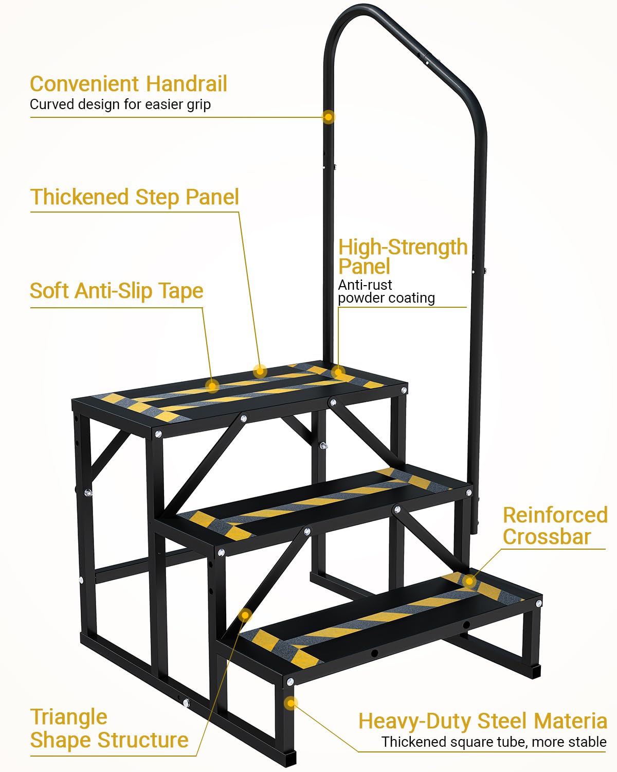 Altyostar RV Steps with Handrail Heavy-Duty 3 Step Camper Entry Step Stairs for 5th Wheel RVs Outdoor Camping Travel Trailers Motorhome Mobile Home Porch Hot Tub Spa Portable Step