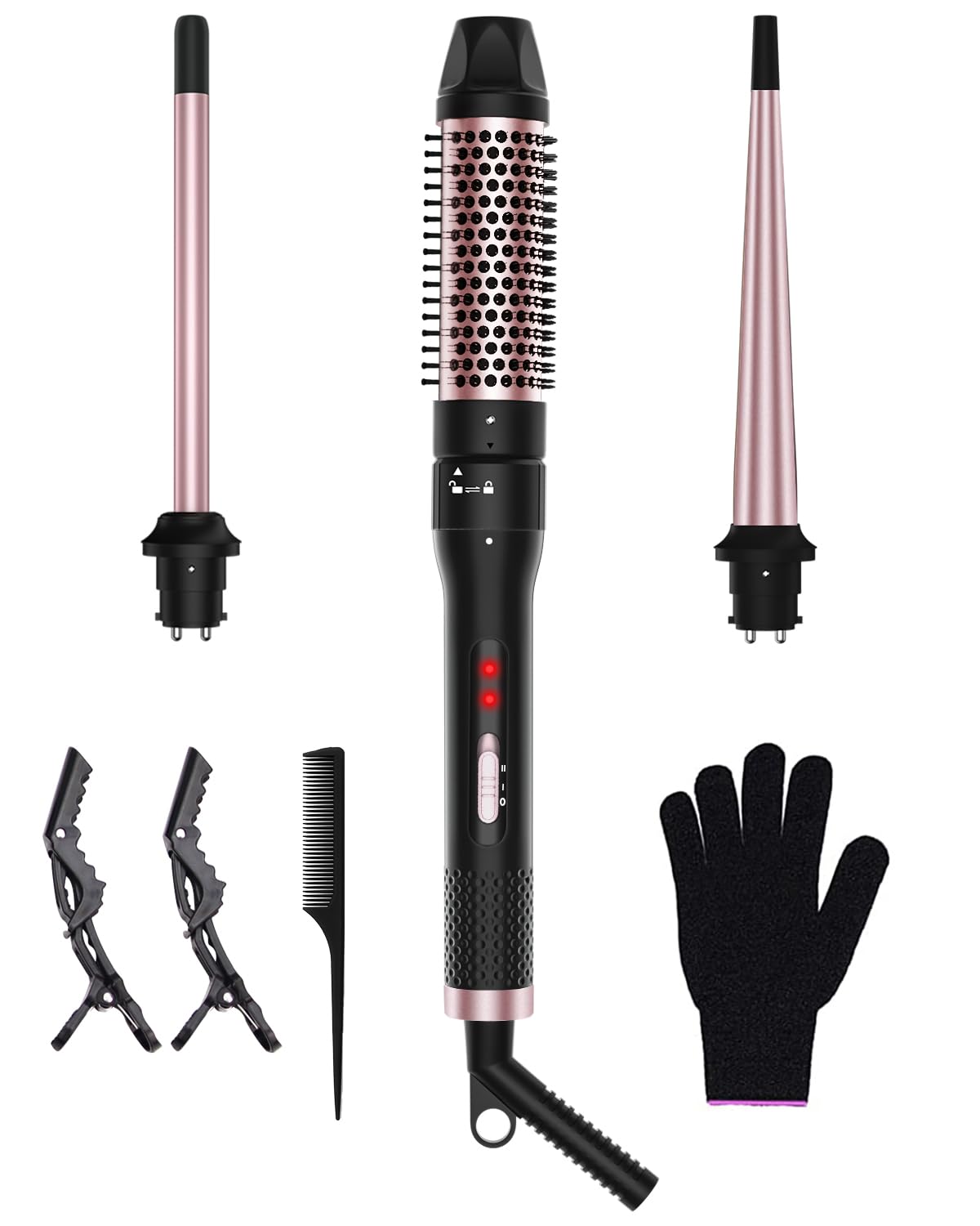 3 in 1 Curling Iron, Curling Wand Set with 3 Interchangable Ceramic Beach Waves Wands(0.75"-1.25"), Dual Voltage 30s Fast Heating with Heat Resistant Glove & 2 Clip for Long/Short All Hairstyle