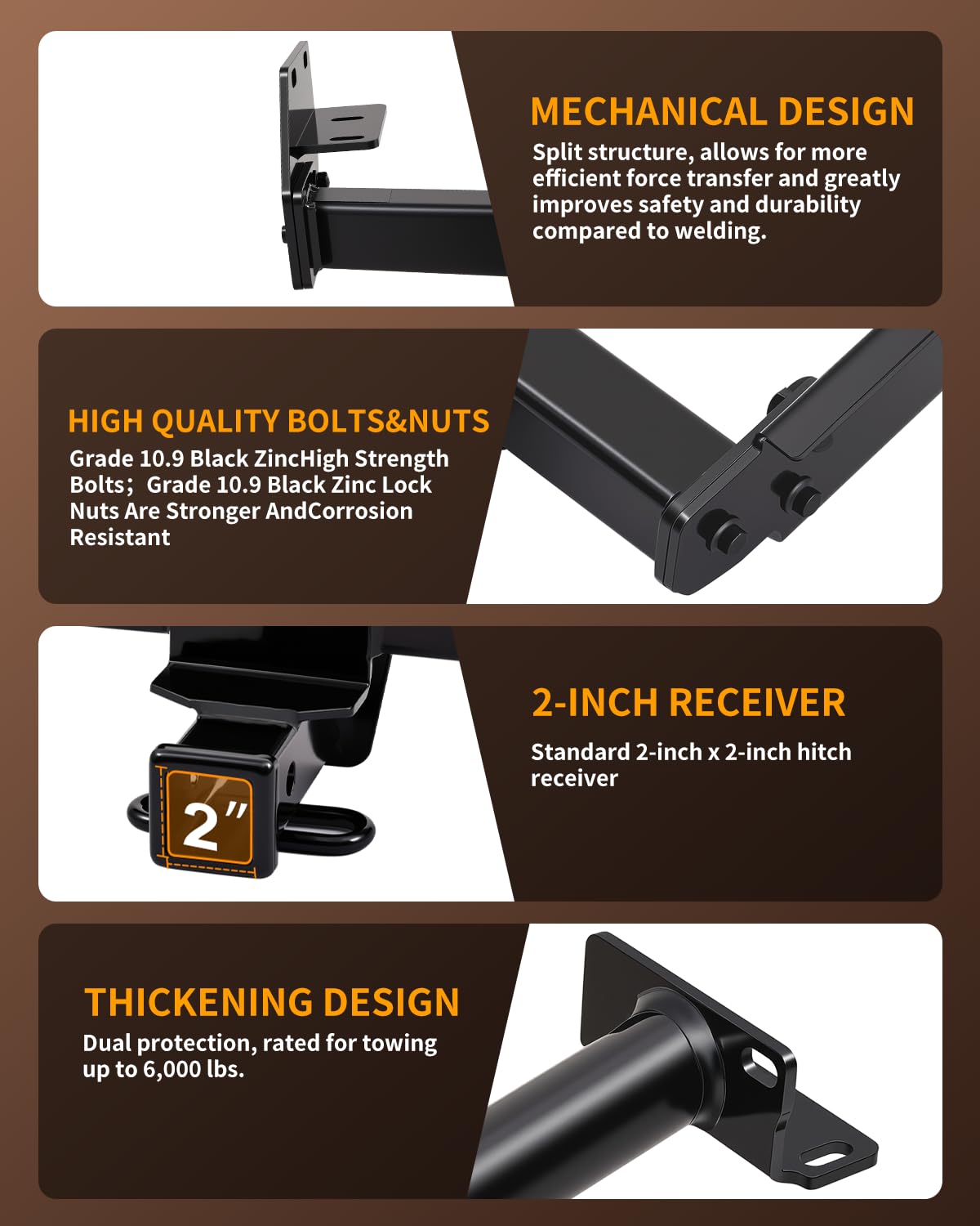 Class 3 Trailer Hitch with 2-Inch Receiver, Fits 2020–2025 Kia Telluride & Hyundai Palisade | 5,000 lbs GTW / 750 lbs TW | 6,000 lbs WD Capacity | Heavy-Duty Carbon Steel, Modular Bolt-On