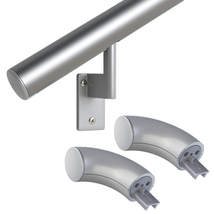 Promenaid - 3ft Flush Handrail Kit Sliver Finish Complete Indoor/Outdoor Handrail for Stairs with ADA Wall Return Kit Flush Endcap Replacement