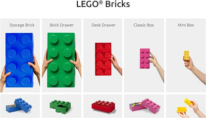 LEGO Storage Brick 8 - studs BLUE - Stackable Plastic Storage Box with Lid for Kids and Adults Ideal Desk Organizer and Toy Box - 12.1L Capacity