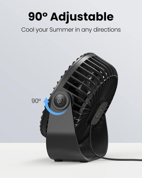 Gaiatop USB Desk Fan - 3-Speed Portable Cooling with 90° Rotation | 5.5 Inch Quiet Personal Fan in Black