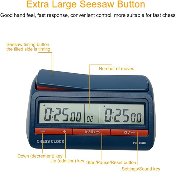 Chess Clock Digital Chess Timer Portable Count Down Game Timer for Professional Chess Board Game(Blue)