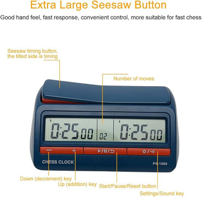 Chess Clock Digital Chess Timer Portable Count Down Game Timer for Professional Chess Board Game(Blue)
